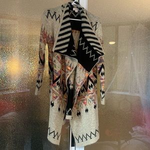Aztec print thick cascading cardigan